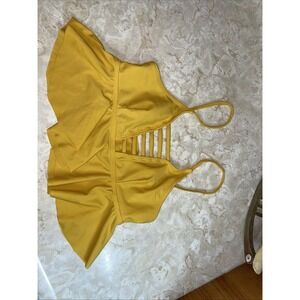 Dressfo yellow bikini top,  thick loose ruffled bottom Small